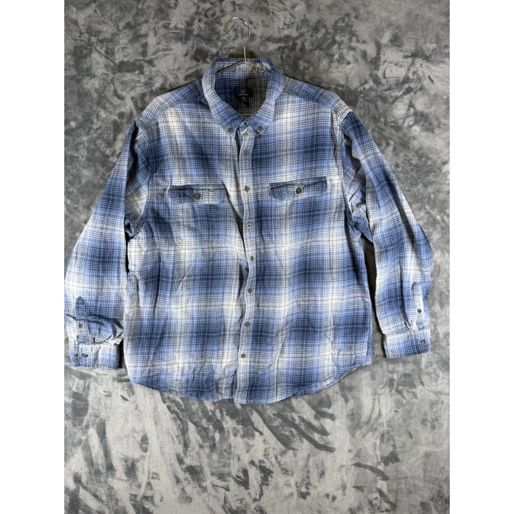 George Men's XXL Blue Plaid Flannel Button-Up Shirt w/ Pockets